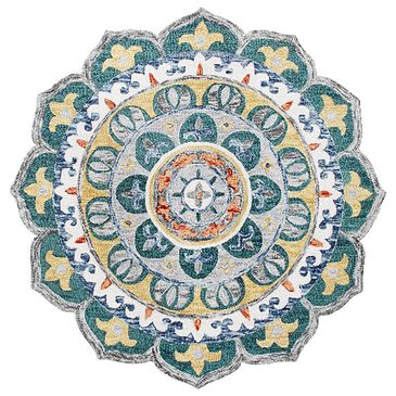 L&R Resources Sinuous Radiant Mandala Medallion 4" Scalloped Teal, Yellow, White and Orange Area Rug, , large