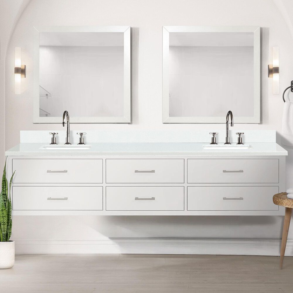 Lexora Home Castor 84&quot; Double Bathroom Vanity in White with 2 cm White Cultured Marble Top and Rectangular Sinks, , large