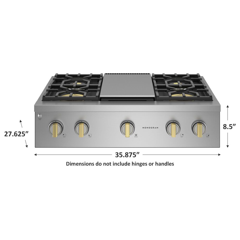 Monogram 36&quot; Professional Gas Rangetop with 4 Burners and Griddle in Stainless Steel, , large