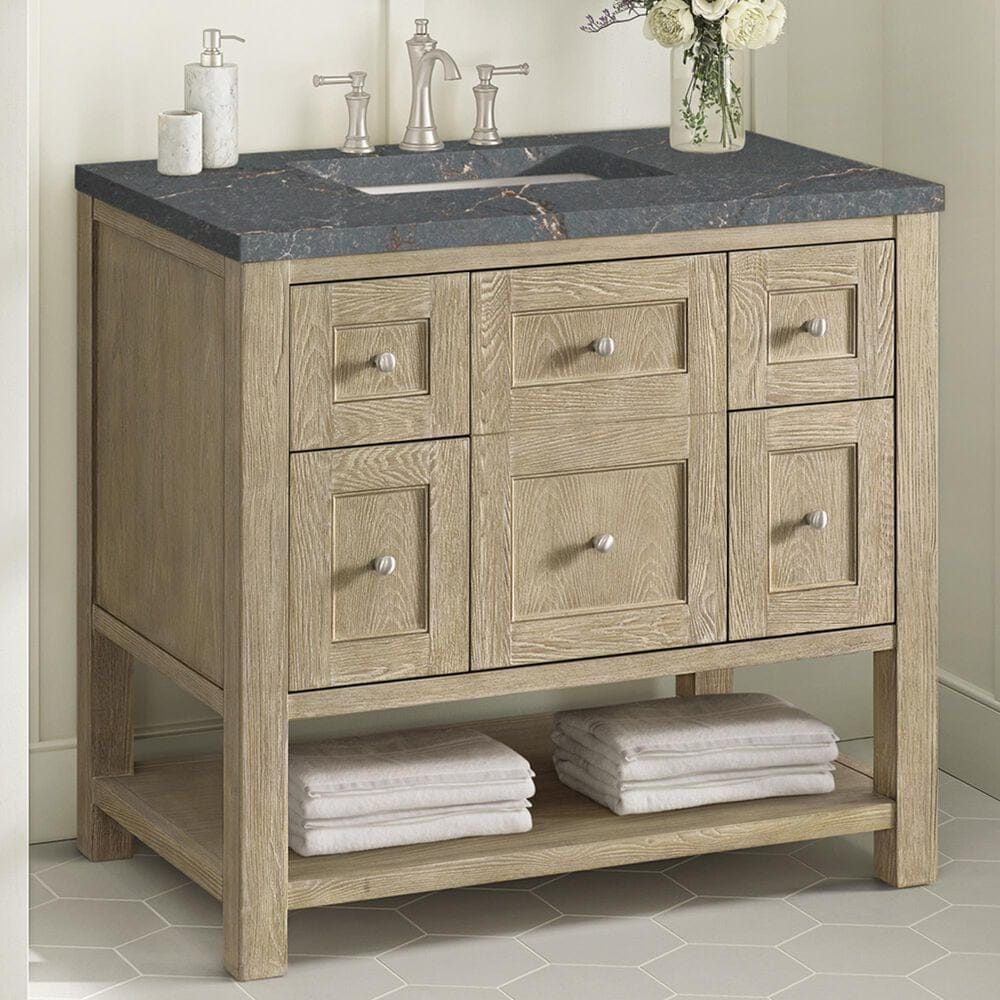 James Martin Vanities Breckenridge 36&quot; Single Vanity in Whitewashed Oak with 3 cm Parisien Bleu Quartz Top, , large