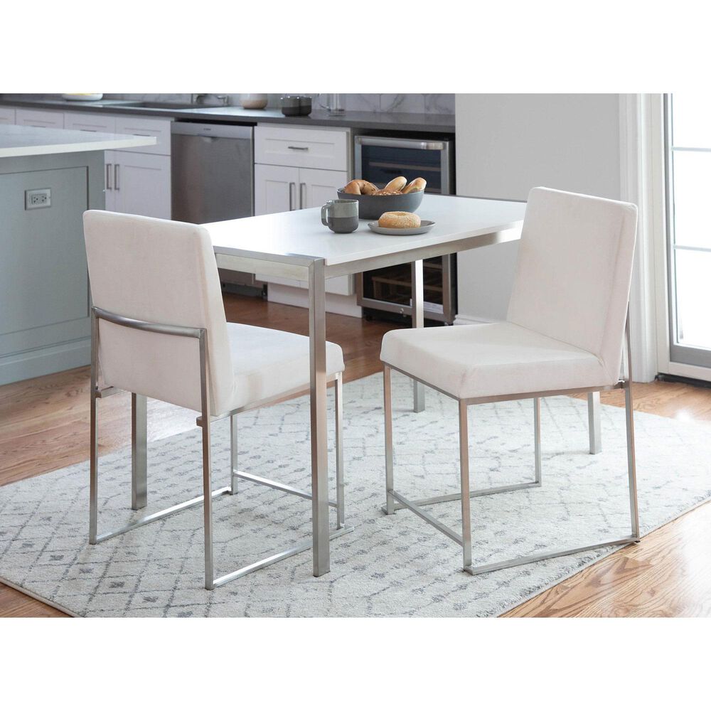 Lumisource Fuji Side Chair with White Velvet Cushion in Brushed Stainless Steel &#40;Set of 2&#41;, , large