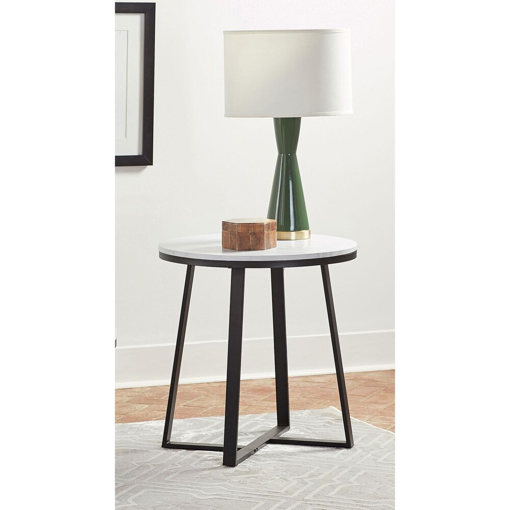 Pacific Landing Hugo Round End Table in Matte Black and White, , large