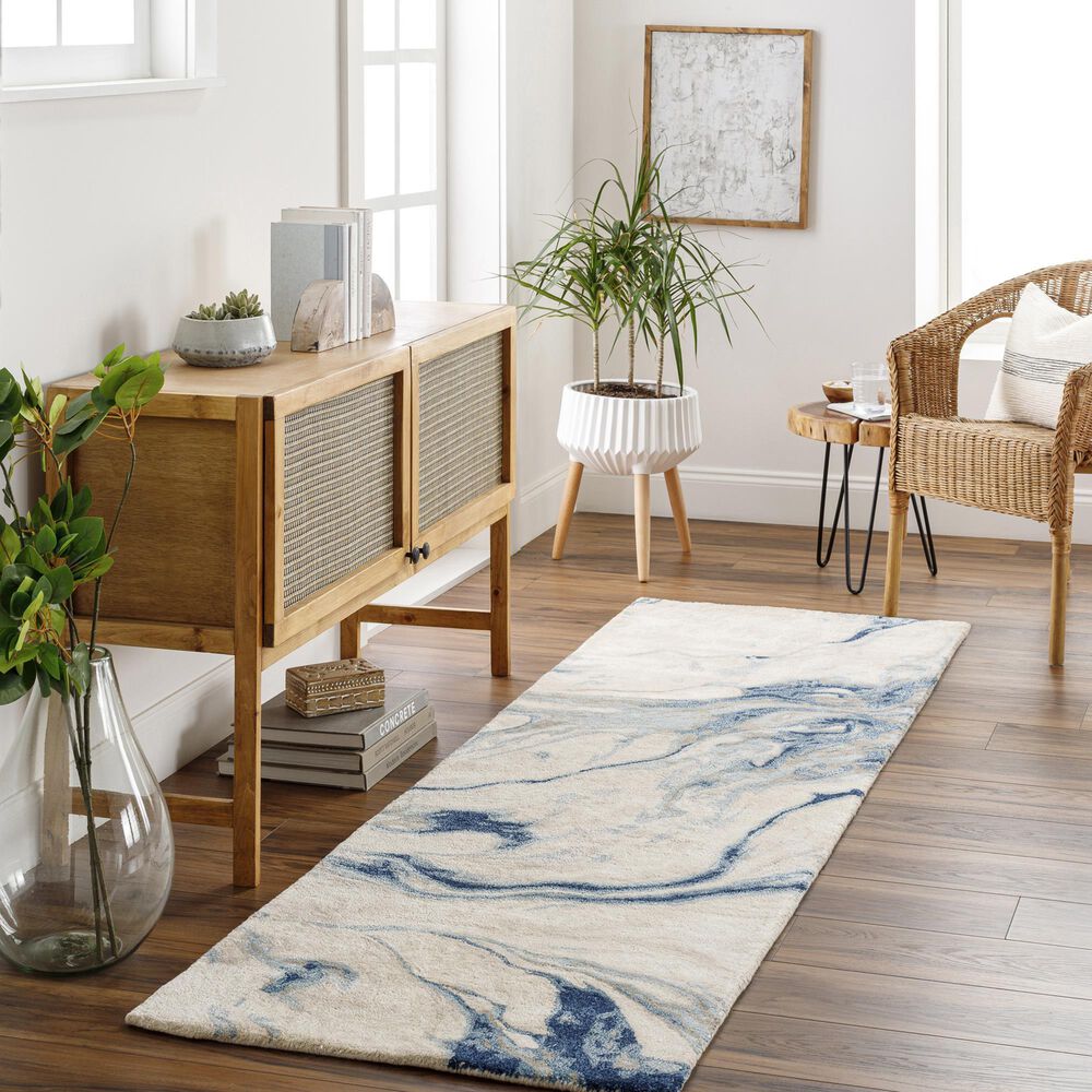Surya Kavita 2&#39;6&quot; x 8&#39; Navy, Denim, Gray and Light Beige Runner, , large