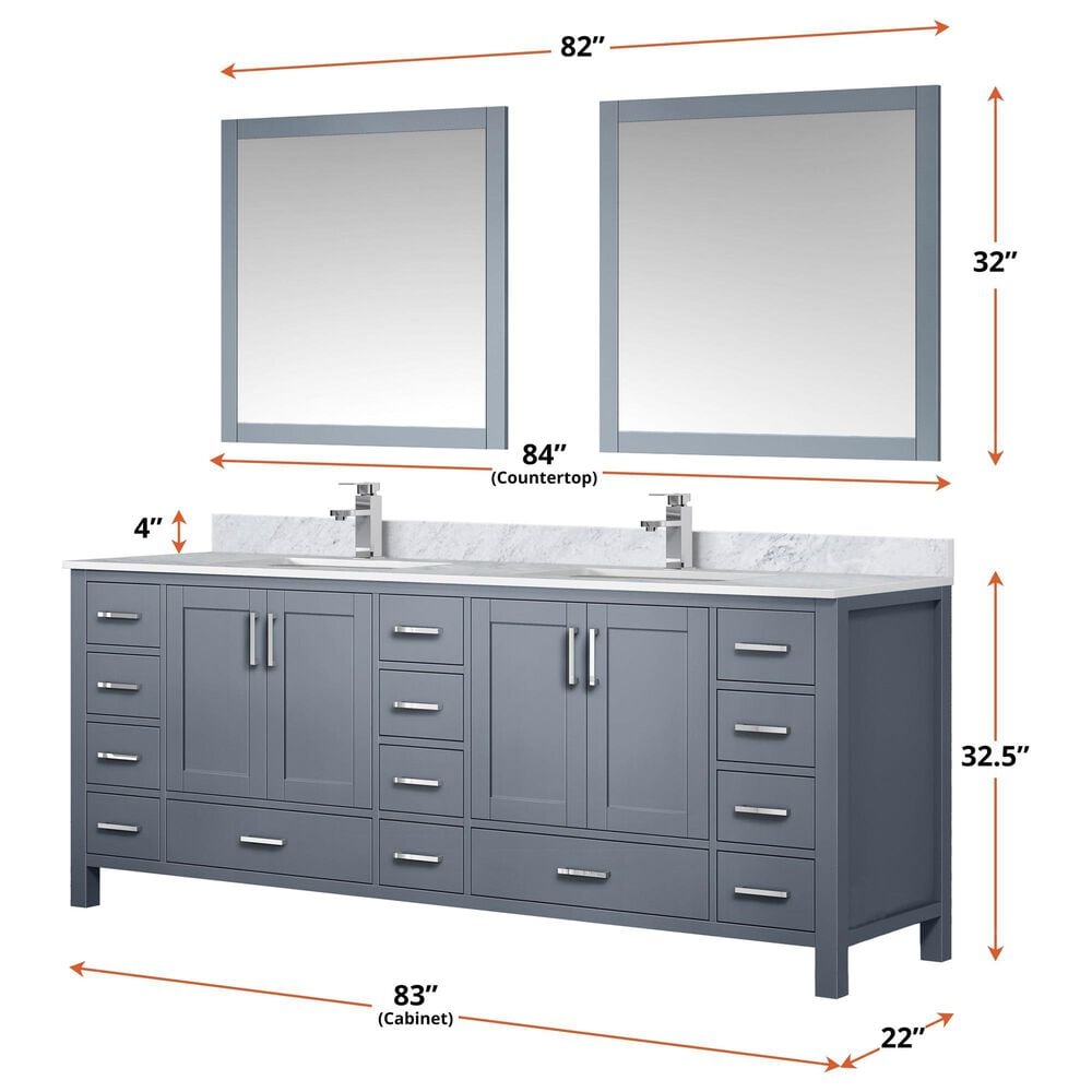 Lexora Home Jacques 84&quot; Double Bathroom Vanity in Dark Grey with 2 cm White Carrara Marble Top and Rectangular Sinks, , large