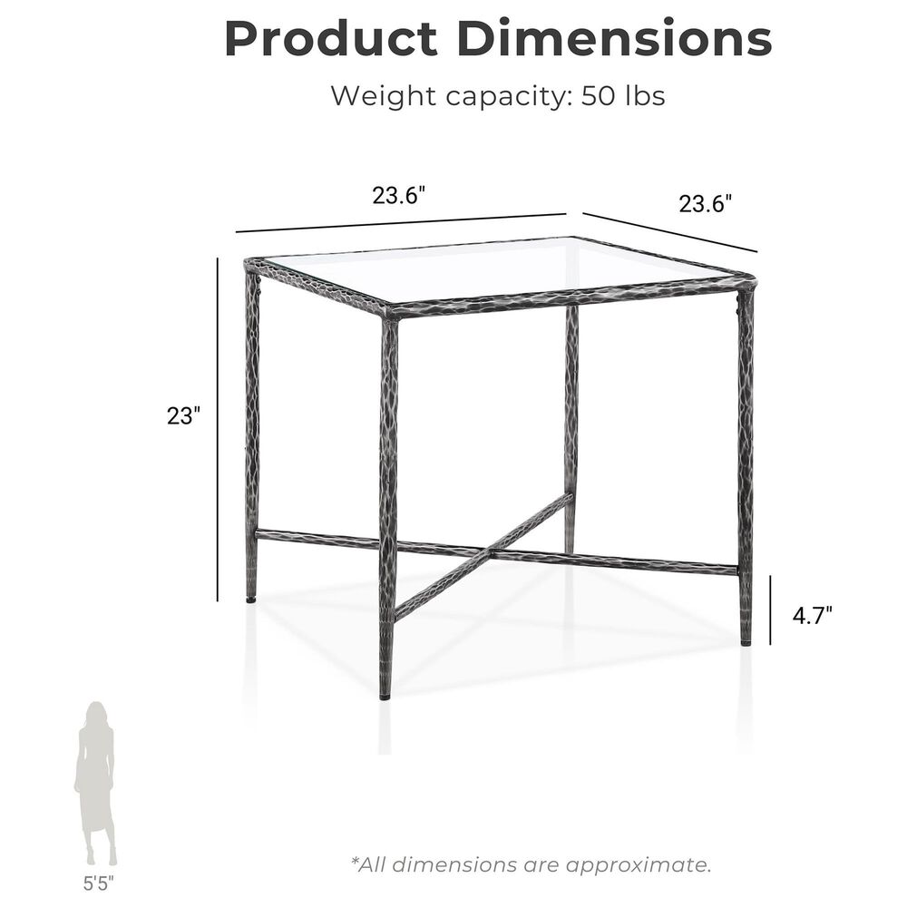 Furniture of America Lalia End Table with Tempered Glass Top and Bullnose Edge in Gun Metal, , large