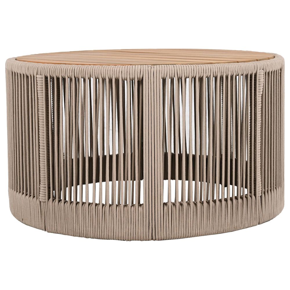 Hearth and Haven 2-Piece Outdoor Coffee Table and Side Table Set with Woven Rope Design in Beige and Teak, , large