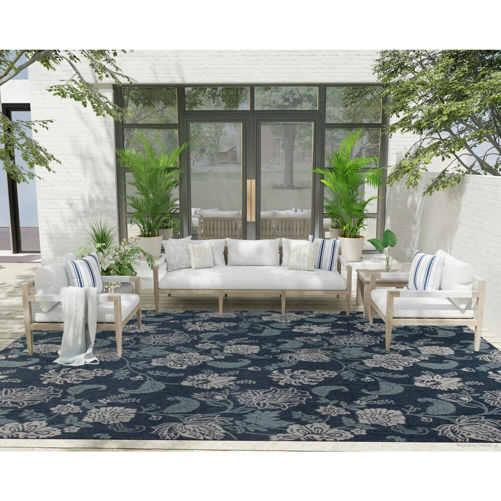 Nourison Garden Oasis GOA03 Navy 9&#39; x 12&#39; Indoor/Outdoor Area Rug, , large