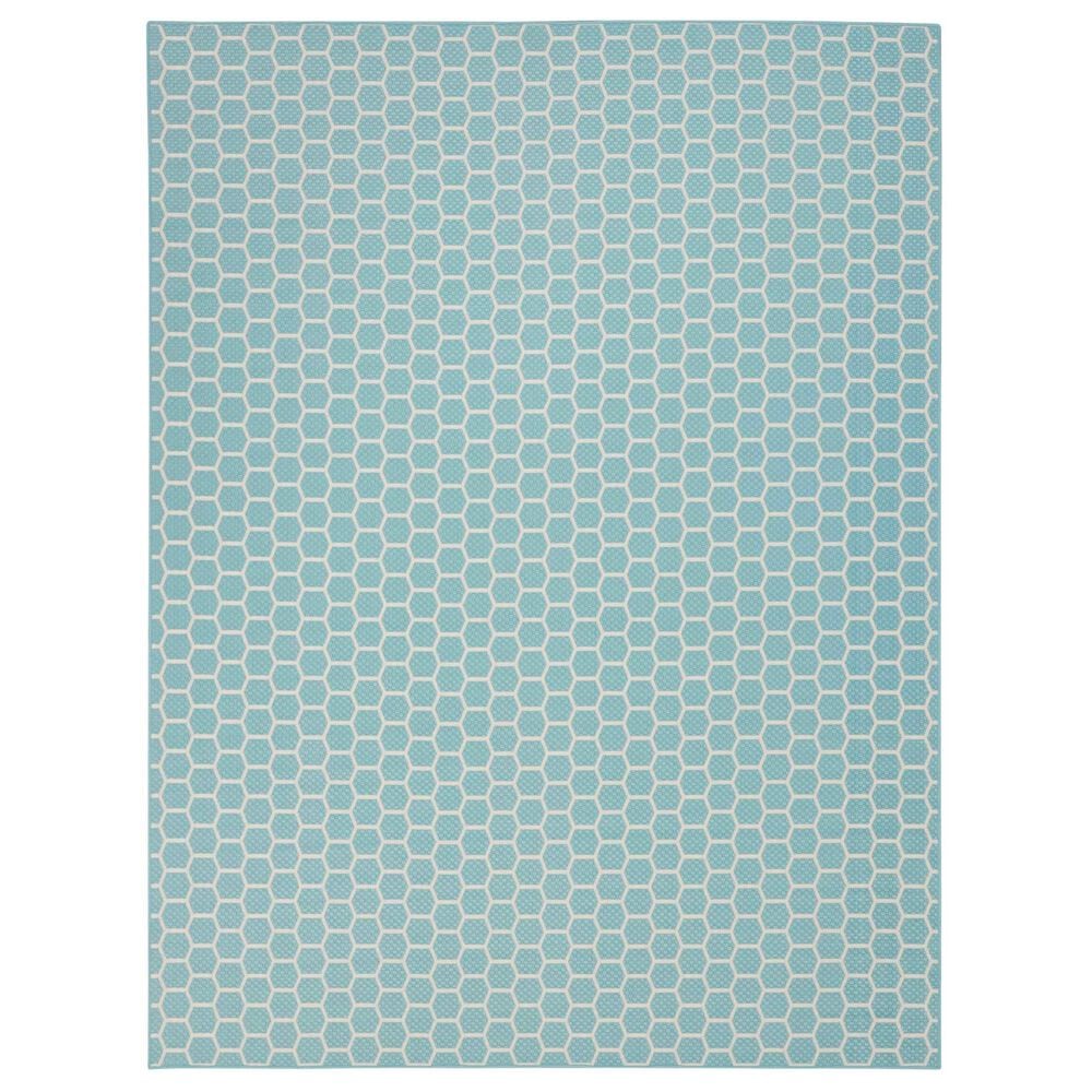 Nourison Twist Reversible 8" x 10" Aqua Indoor/Outdoor Area Rug, , large