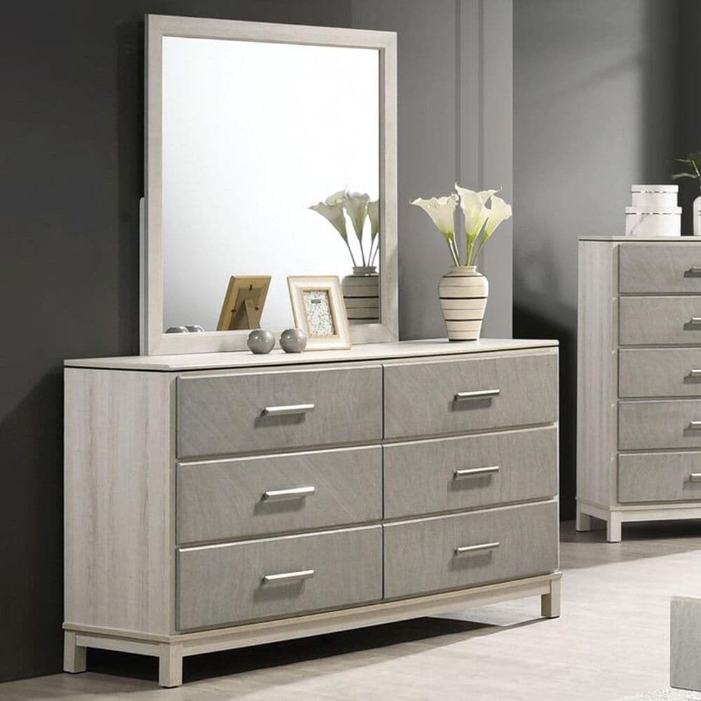 Titanic Furniture Roswell 6-Drawer Dresser and Mirror in Beige, , large