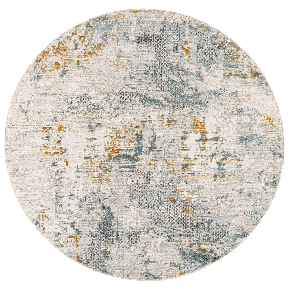 Surya Dresden Taupe, Off-White, Deep Teal, Dusty Sage, Ink Blue, Mustard and Light Gray 5"3" Round Area Rug, , large