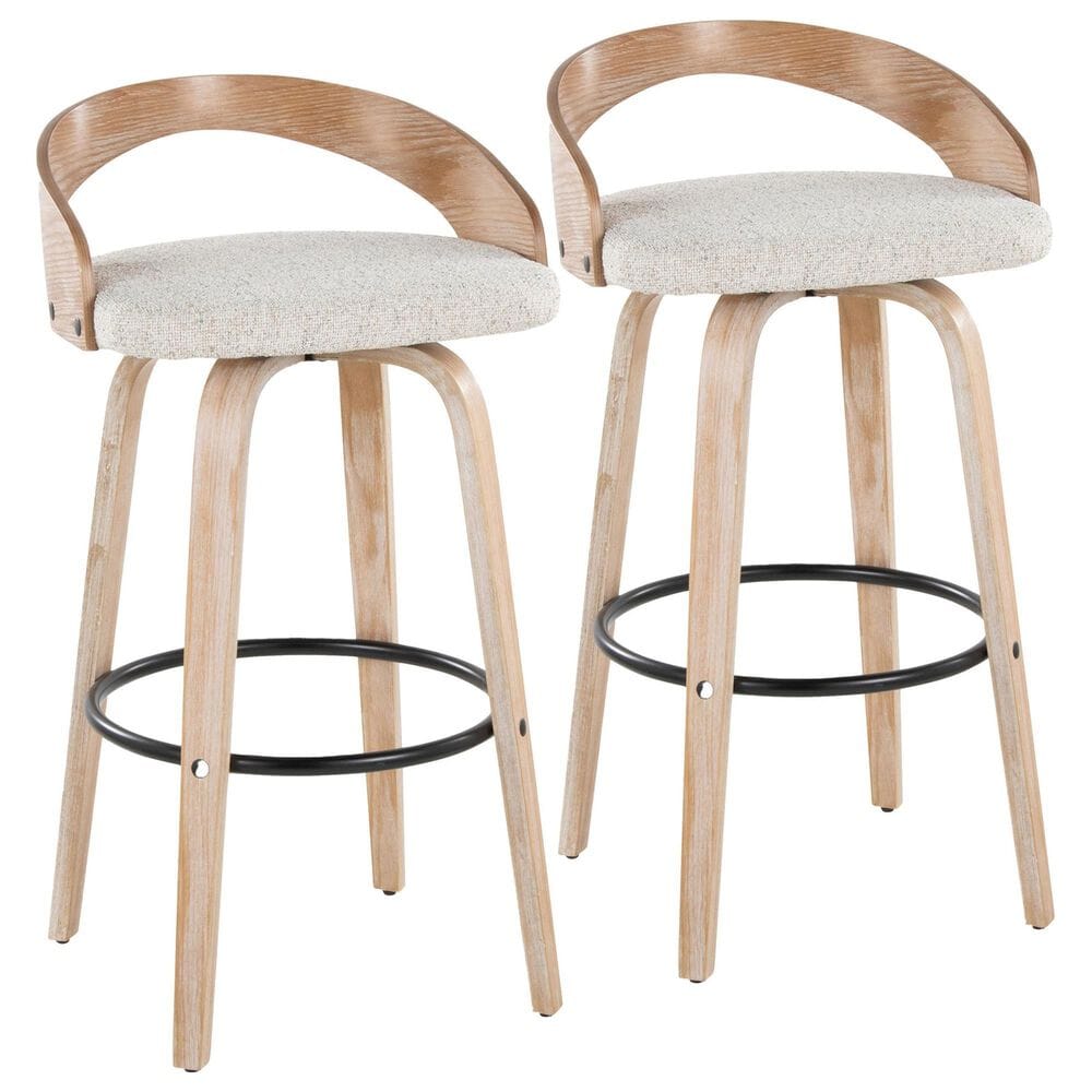 LumiSource Grotto 30" Swivel Barstool with Oat Upholstery in Whitewashed and Black (Set of 2), , large