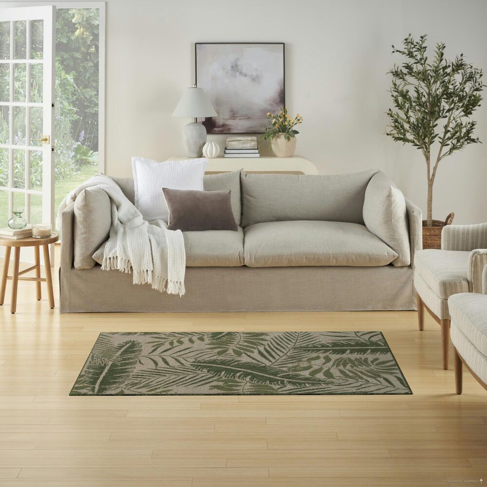 Nourison Garden Oasis GOA02 Ivory and Green 3&#39; x 5&#39; Indoor/Outdoor Area Rug, , large