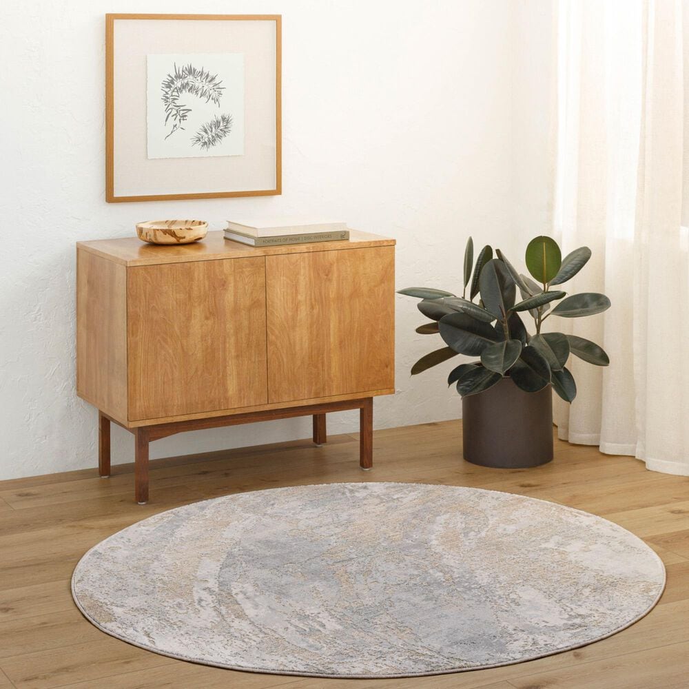 Surya Brunswick Cream, Taupe, Tan, Light Slate, Blue and Gray 7&#39;10&quot; Round Area Rug, , large