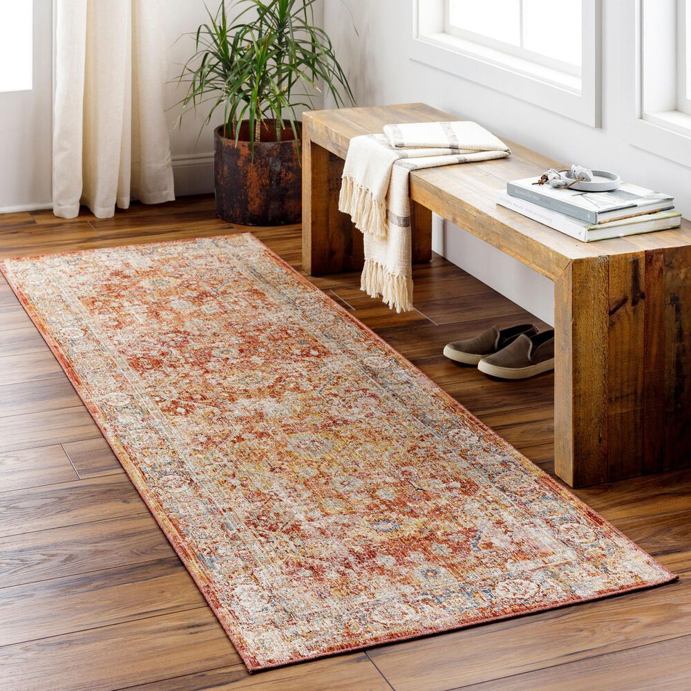 Surya Aspendos 2&#39;7&quot; x 7&#39;3&quot; Burgandy, Rust, Dusty Pink, Denim, Taupe, Gray, Wheat, Black and Cream Runner, , large
