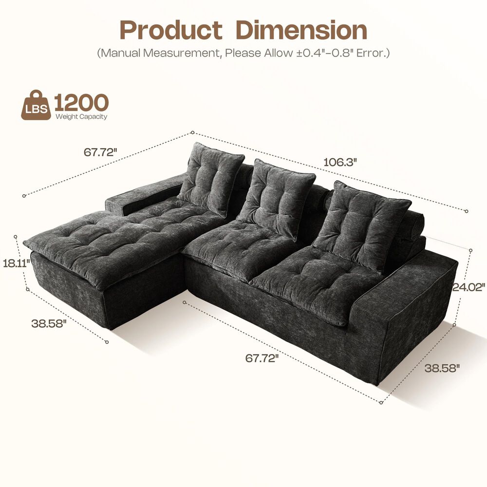 HOMLUX 2-Piece Left Facing Sectional with Chaise in Gray, , large