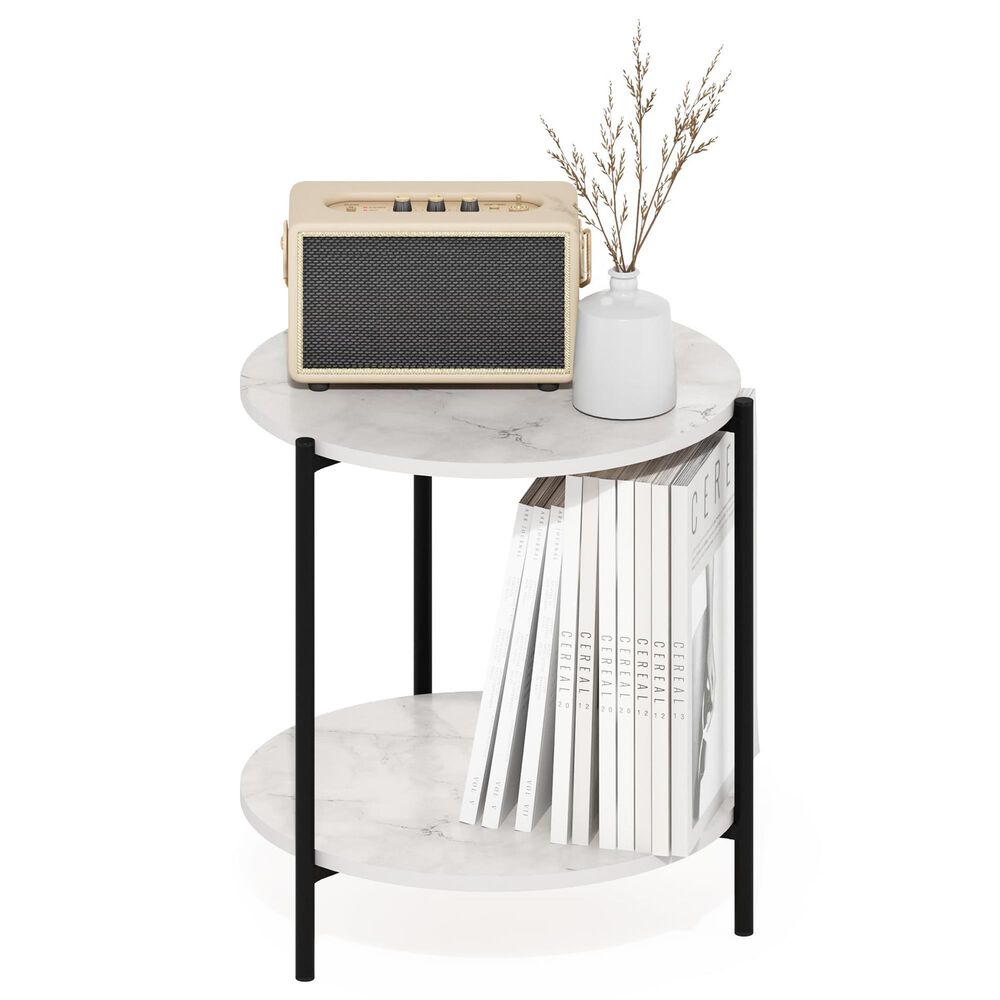 HOMLUX 2-Tier Side End Table in Marble White and Black, , large