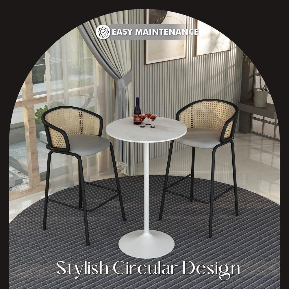 Leisuremod LeisureMod Verve Collection Modern Bar Height Table White Base with 27 Round Marble White Sintered Stone Top, , large