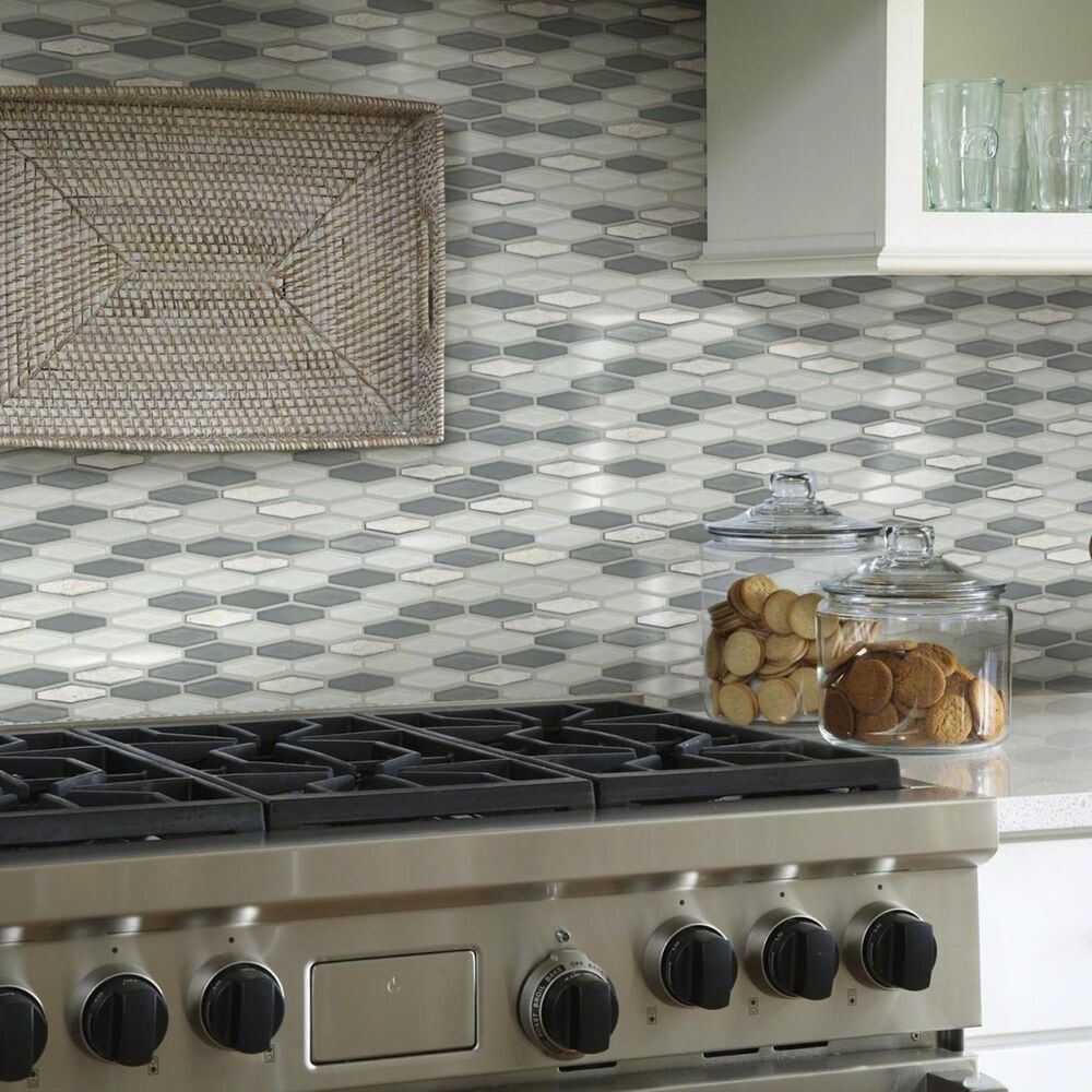 Shaw Molten Stretch Hexagon Nickel 11.77" x 11.81" Glass Mosaic Sheet, , large