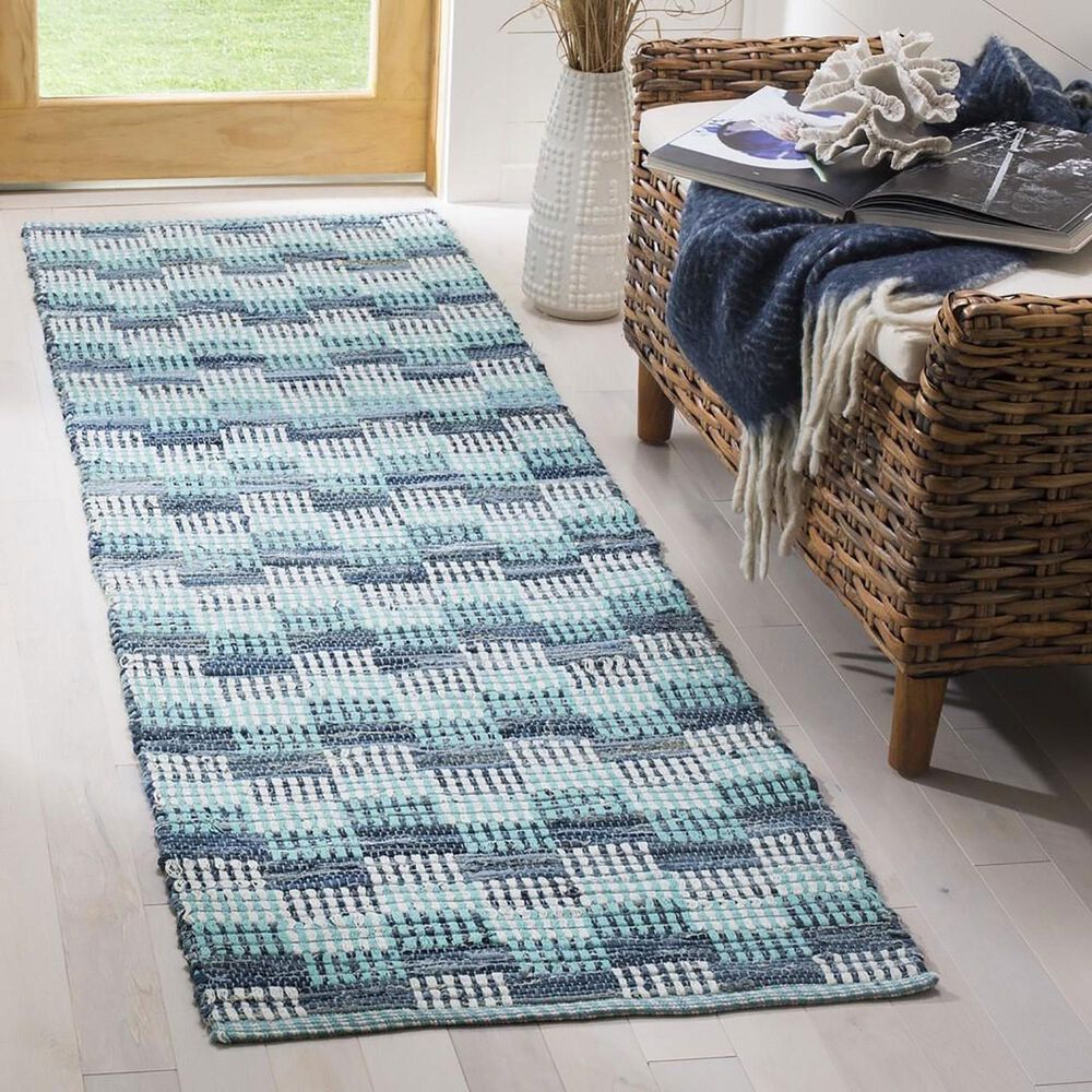 Safavieh Montauk Geometric 2&#39;3&quot; x 6&#39; Turquoise and Multicolor Runner, , large