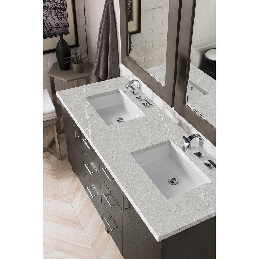 James Martin Metropolitan 60" Double Bathroom Vanity in Silver Oak with 3 cm Eternal Serena