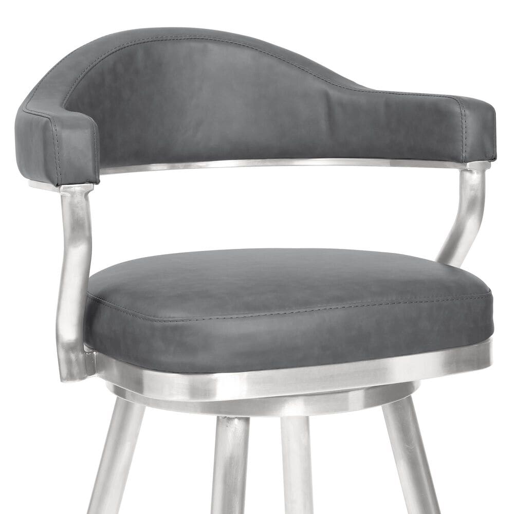 Blue River Amador 26&quot; Counter Stool with Vintage Gray Cushion in Brushed Stainless Steel, , large