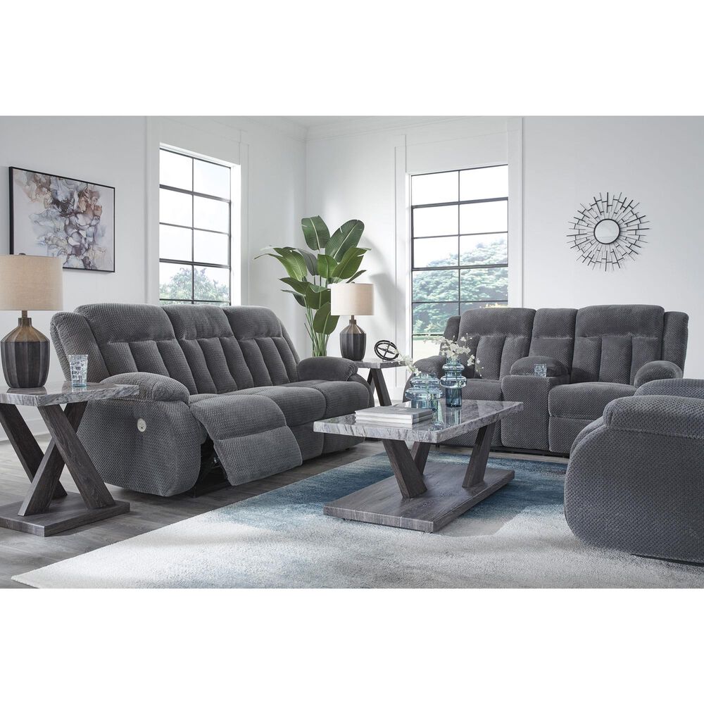 Ashley Observation Power Reclining Sofa with Drop Down Table in Steel Velvet, , large