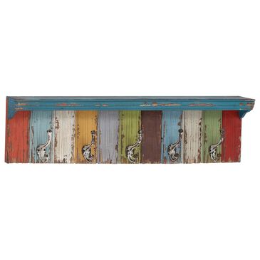 Maple and Jade Wall Shelf with Hook in Distressed Red, Aqua, White and Yellow, , large
