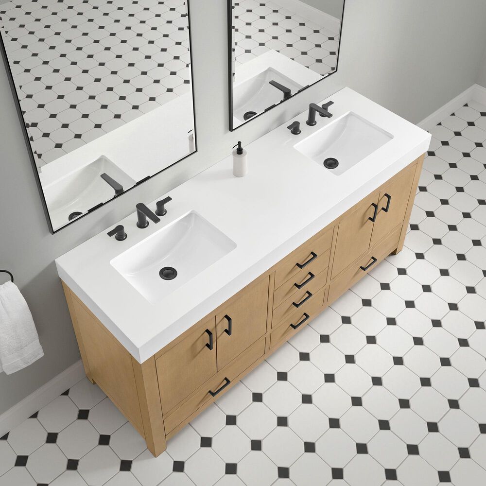 37B Alanya 72" Double Bathroom Vanity in Warm Oak with White Composite Stone Top, , large