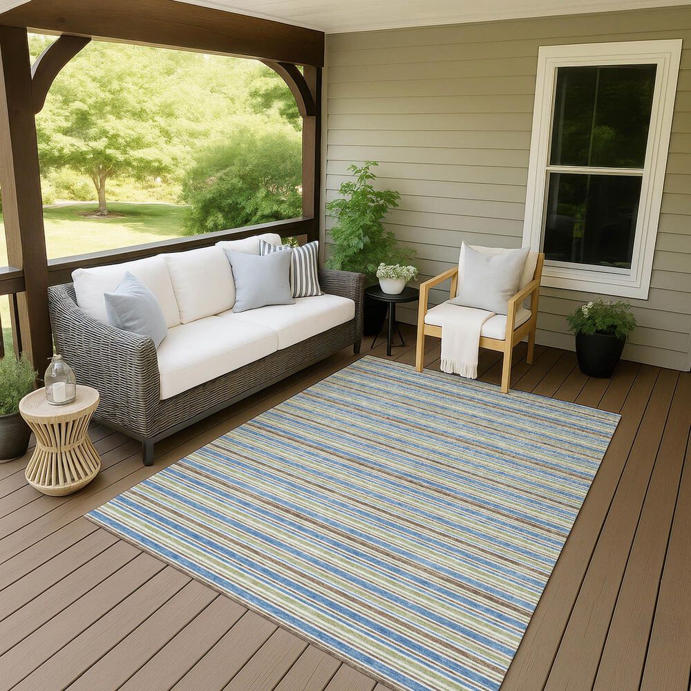 Dalyn Rug Company Soft Essentials Striped Blue 3' x 5' Indoor/Outdoor Area Rug, , large
