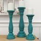 Maple and Jade Turned Pillar Decorative Candle Holder in Distressed Blue and Brown (Set of 3), , large