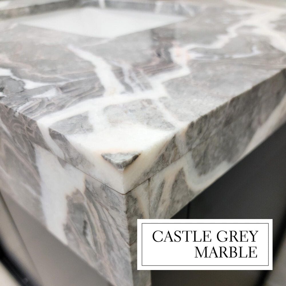Lexora Home Zilara 55&quot; Double Bathroom Vanity in Black and Grey with 11 cm Castle Grey Marble Top and Rectangular Sinks, , large