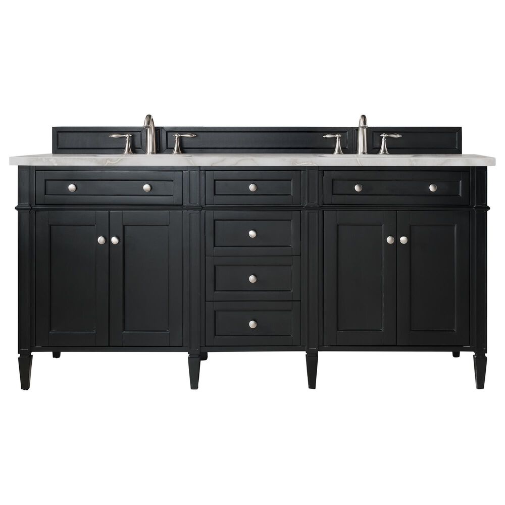 James Martin Vanities Brittany 72" Double Bathroom Vanity in Black Onyx with 3 cm Victorian Silver Quartz Top and Rectangular Sinks, , large