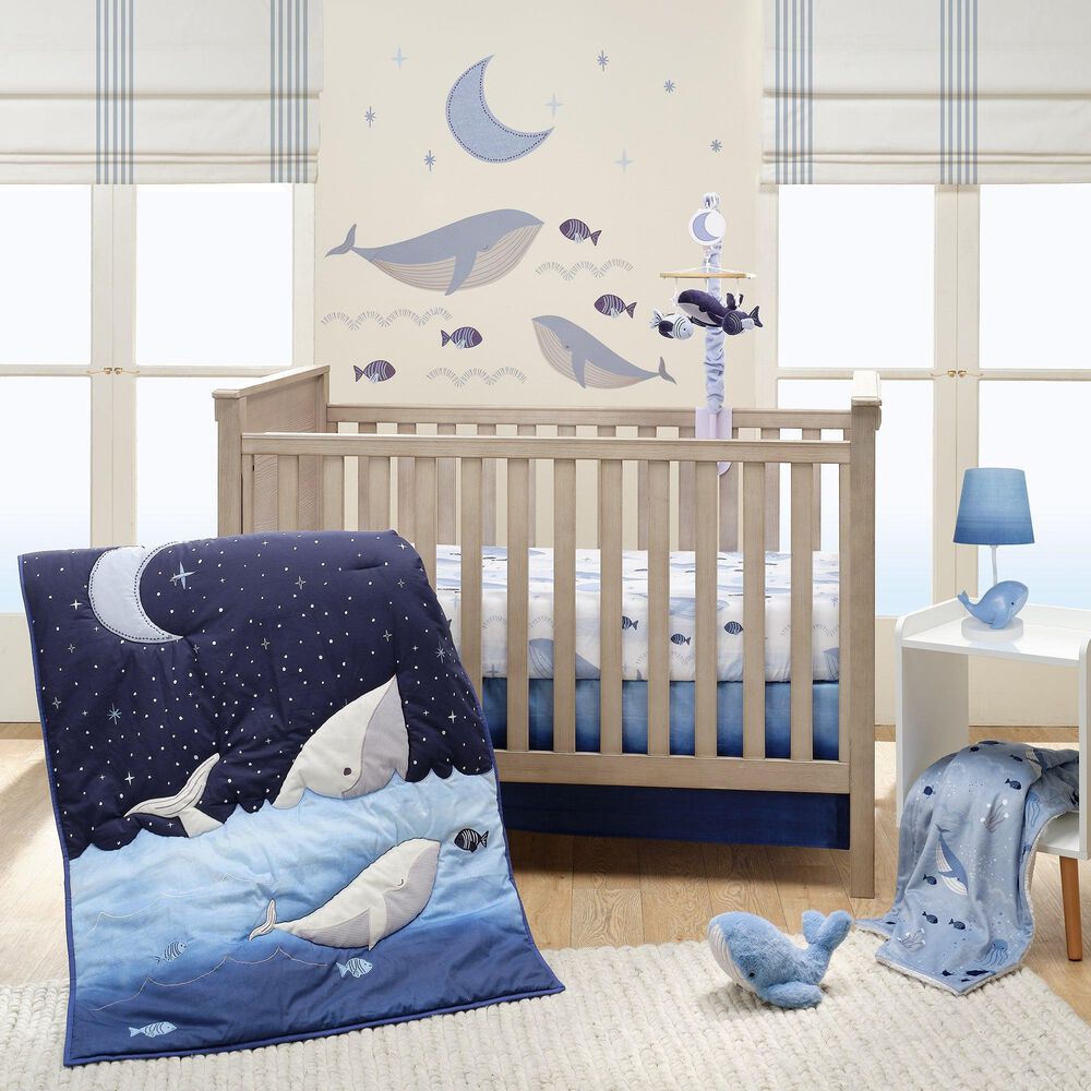 Lambs &amp; Ivy Bubbles and Squirt Hand Painted Whale Lamp in Blue, , large