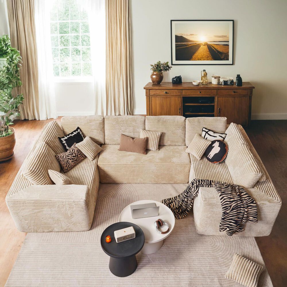 HOMLUX Modular Sectional Cloud Couch, Plush Corduroy U Shaped Sofa with Chaise, Big Comfy Couches Set in Beige, , large