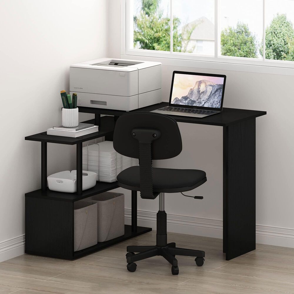 HOMLUX 3-Tier Shelves L-Shape Computer Desk in Americano and Black, , large