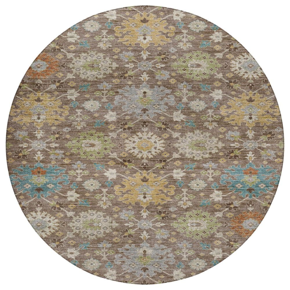 Dalyn Rug Company Silk Road Mocha, Ivory, Gold, Blue, Copper, Aloe and Gray 8" Round Area Rug, , large