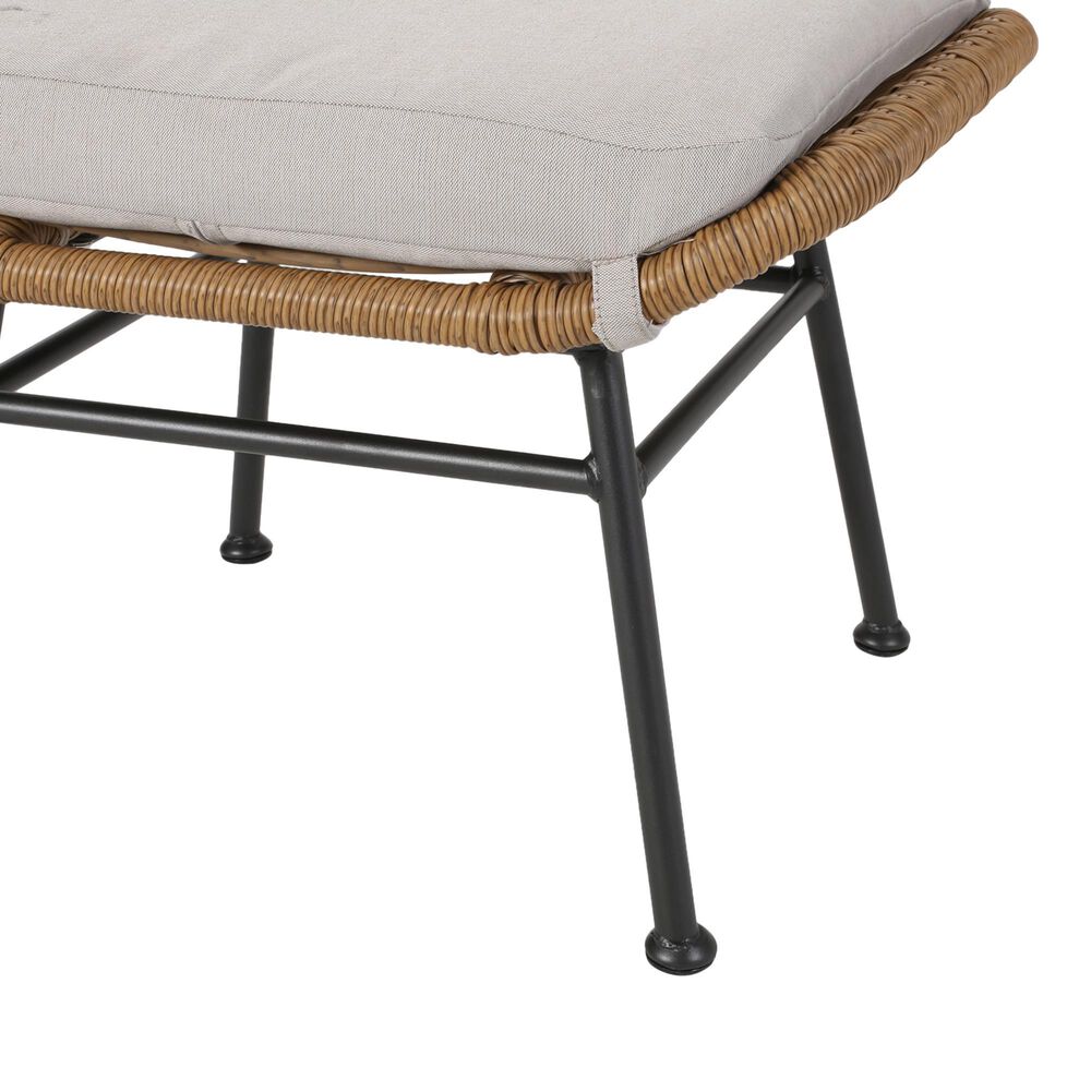 Hearth and Haven Montana Outdoor Ottoman with Beige Cushion in Light Brown and Black &#40;Set of 2&#41;, , large