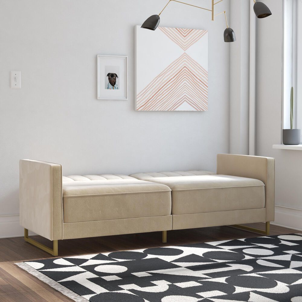 Novogratz Skylar Futon in Ivory Velvet, , large