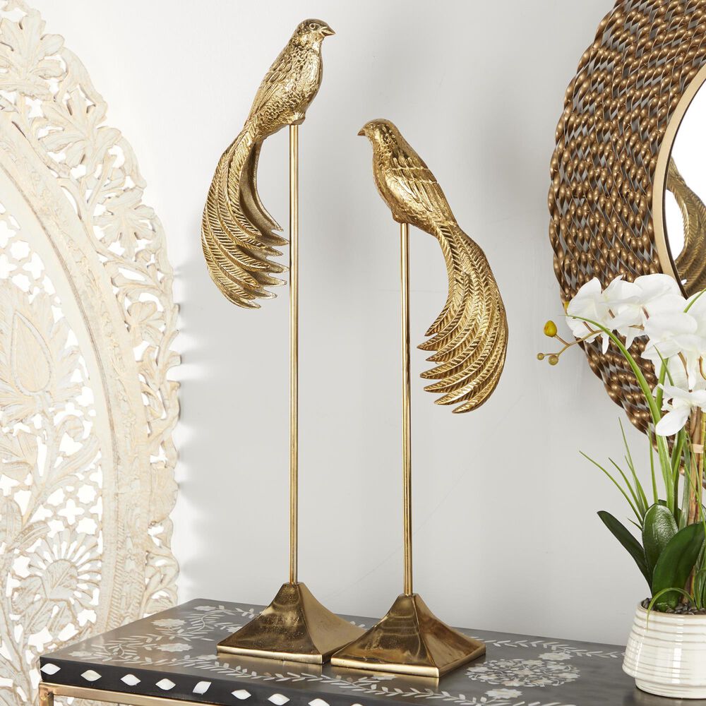 Maple and Jade 2-Piece Bird Decorative Sculpture Set in Gold, , large