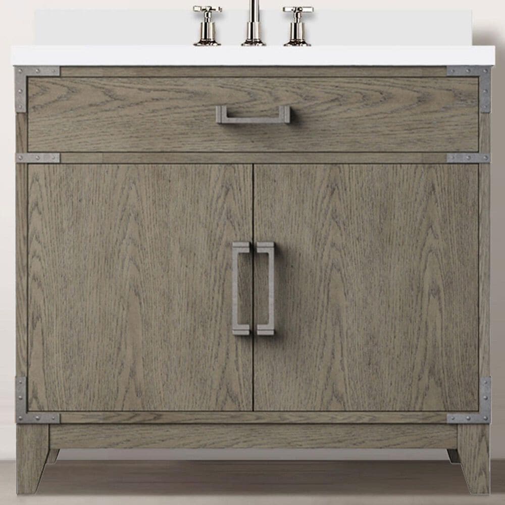 Lexora Home Laurel 36&quot; Single Bathroom Vanity in Grey Oak with White Quartz Top and Rectangular Sink, , large