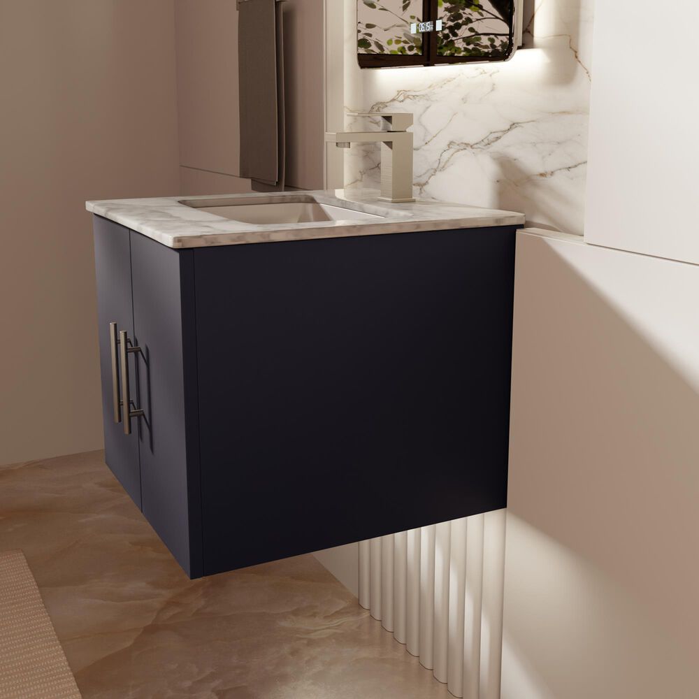 Lexora Home Geneva 24" Single Bathroom Vanity in Navy Blue with 2 cm White Carrara Marble Top and Rectangular Sink, , large