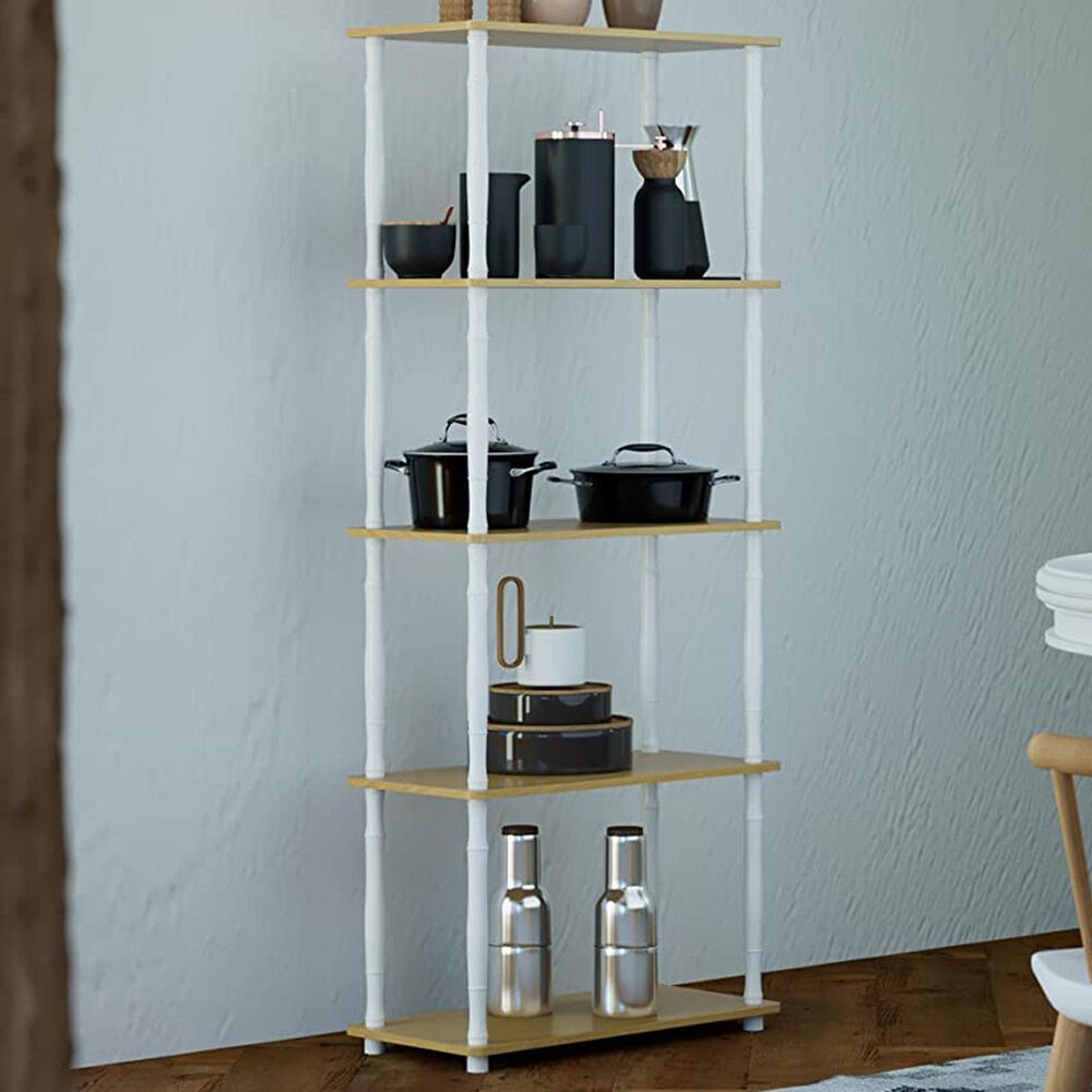 HOMLUX Turn-N-Tube 5-Tier Open Storage Bookshelf in Beech and White, , large