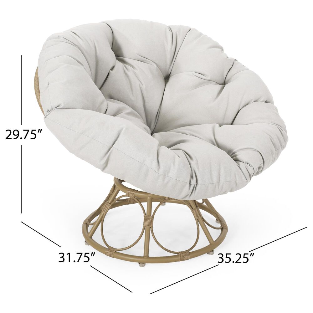Hearth and Haven Mia Papasan Outdoor Swivel Chair with Beige Cushion in Brown, , large