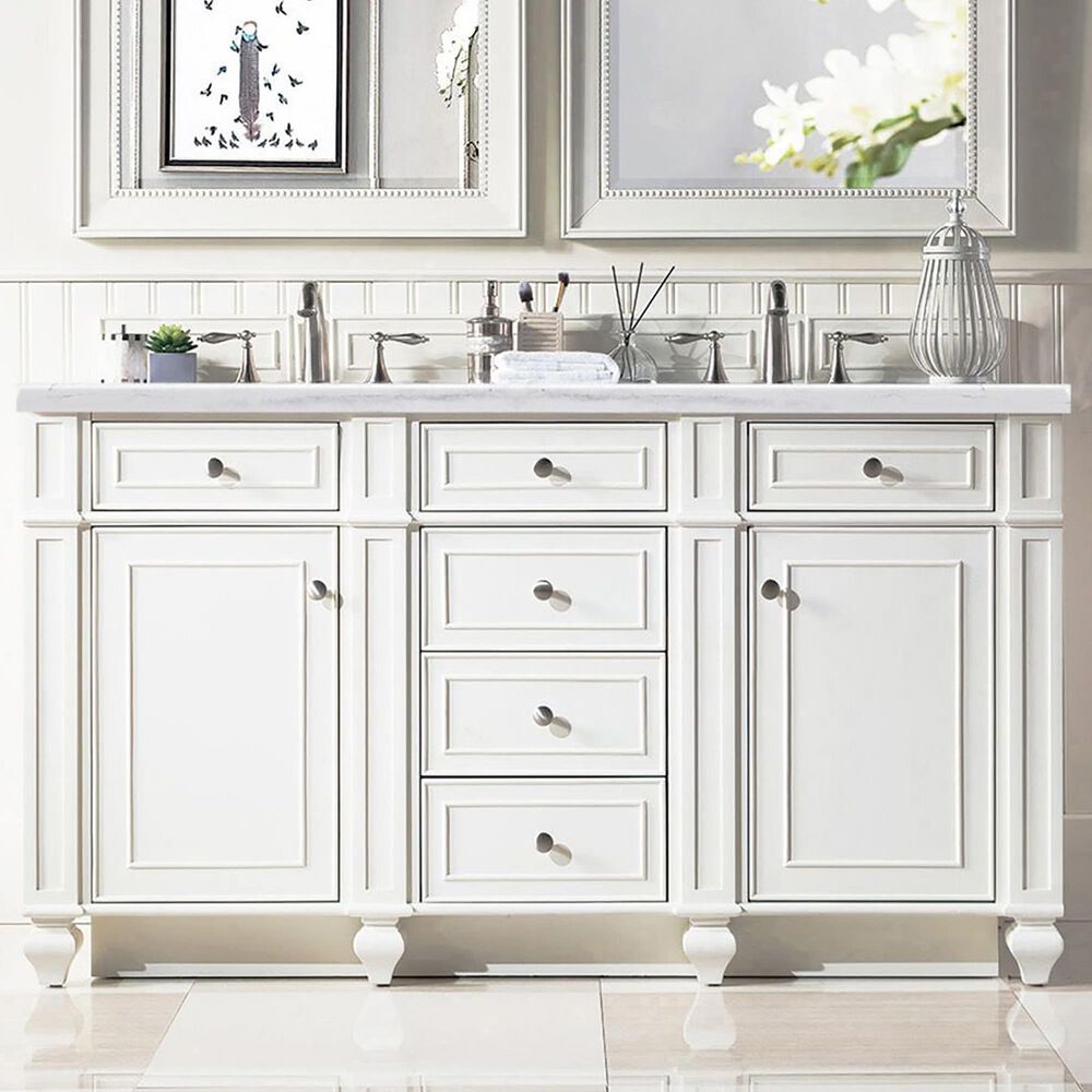 James Martin Vanities Bristol 60&quot; Double Bathroom Vanity in Bright White with 3 cm Arctic Fall Solid Surface Top and Rectangular Sinks, , large