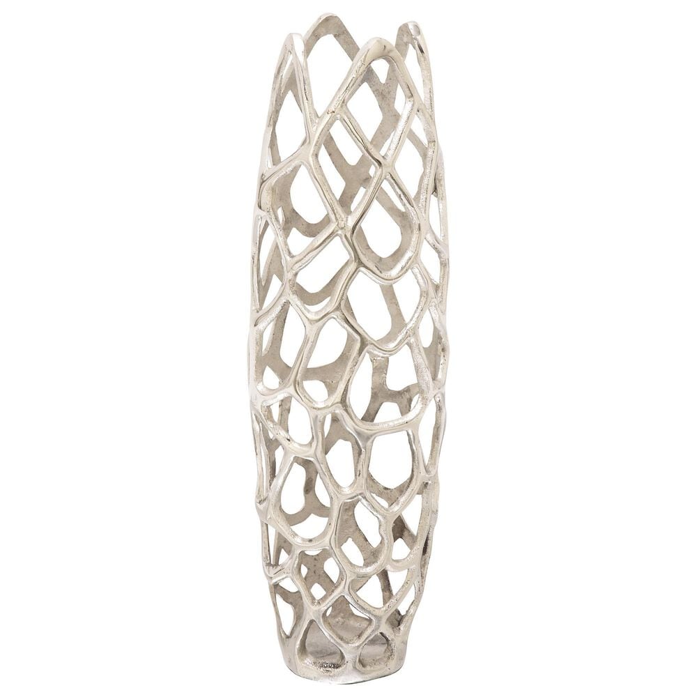 Maple and Jade 26" Cutout Coral Decorative Vase in Satin Silver, , large
