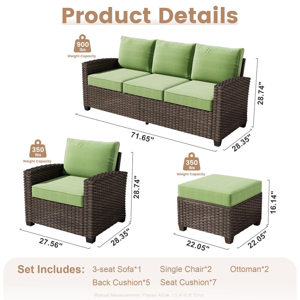 HOMLUX 5-Piece Patio Conversation Set with Brown Wicker in Green, , large