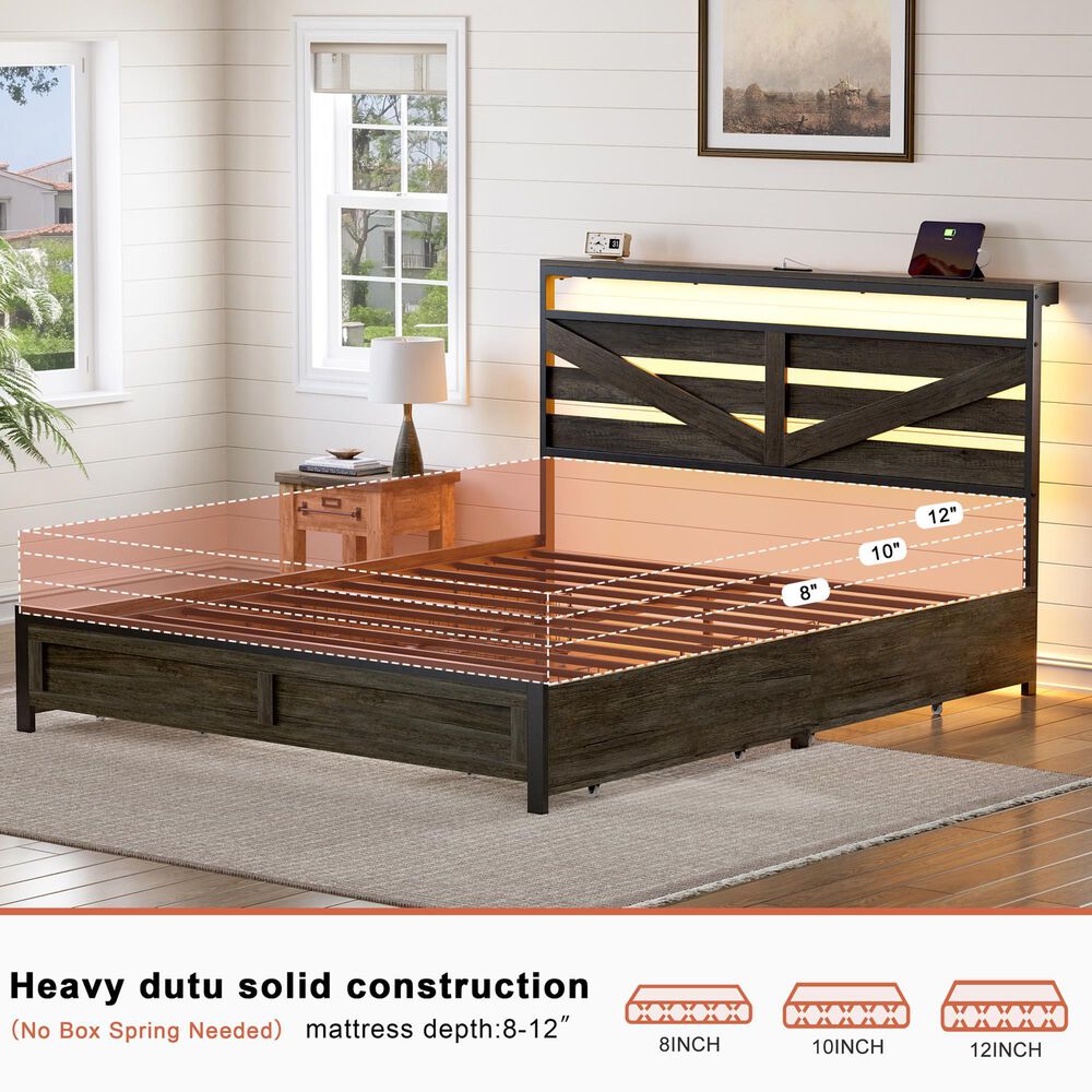 HOMLUX Queen Upholstered Platform Storage Bed Frame in Beige, , large