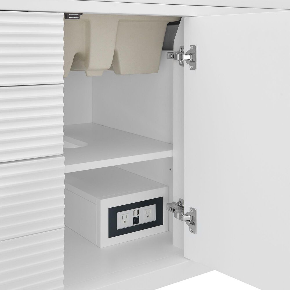 James Martin Vanities Myrrin 48" Single Bathroom Vanity in Bright White with 3 cm Eternal Jasmine Pearl Silestone Top, Rectangular Sink and FreePower Wireless Charger, , large