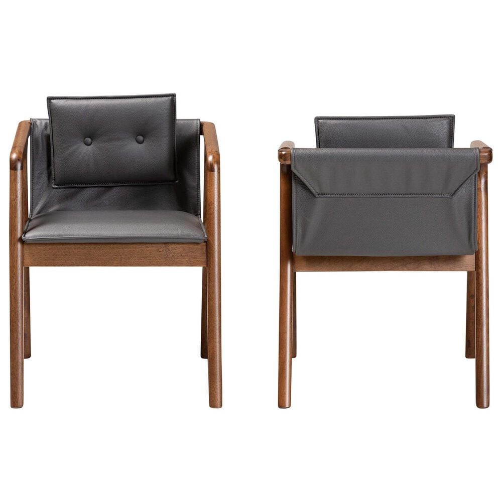 Baxton Studio Marcena Arm Chair with Grey Cushion in Walnut Brown (Set of 2), , large