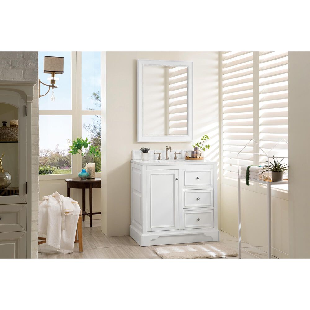 James Martin Vanities De Soto 36&quot; Single Bathroom Vanity in Bright White with 3 cm Arctic Fall Solid Surface Top and Rectangular Sink, , large